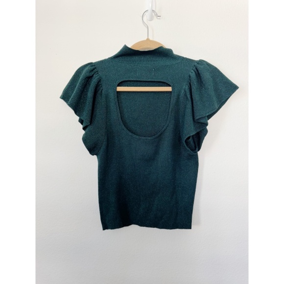 Anthropologie Maeve Flutter Muscle-Sleeve Sweater Metallic Green S - Picture 3 of 7
